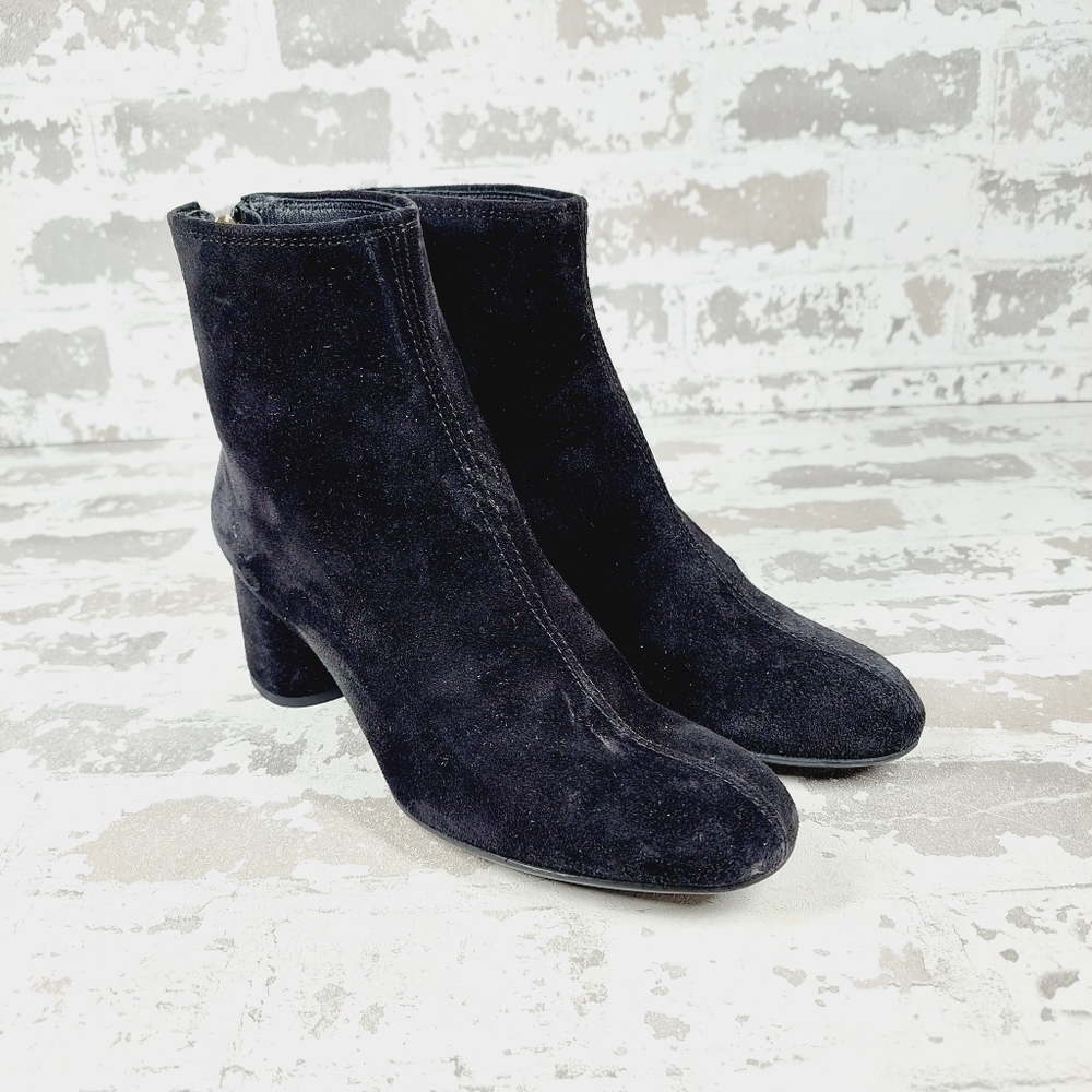 AGL Black Suede Leather Almond Toe Back Zip Block Heel Ankle Boots O425 - Picture 4 of 13